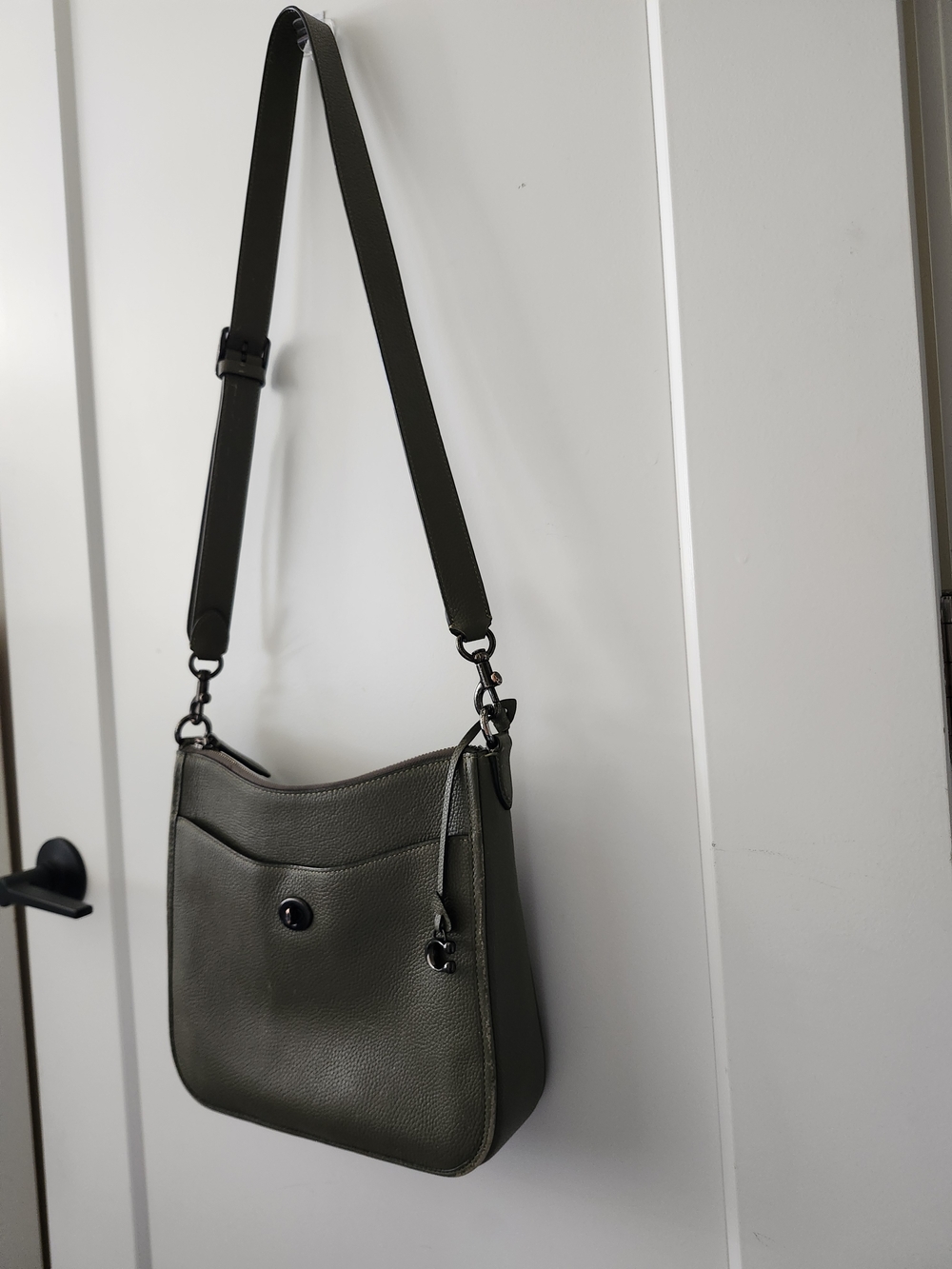 Coach Olive Green Chaise Pebbled Leather Shoulder Bag